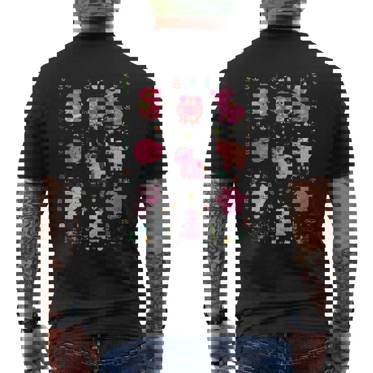 豚のかわいい刺しゅう 豚の恋人 メンズTシャツ バックプリント