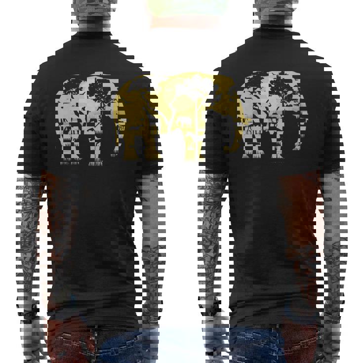 象の贈り物野生生物保護動物園動物動物学アフリカ メンズTシャツ バックプリント