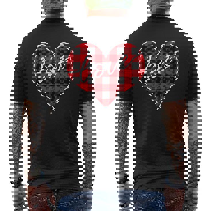 赤黒チェックハート「Love」 メンズTシャツ バックプリント