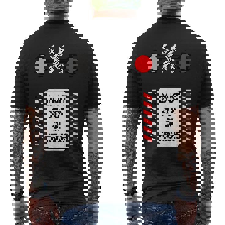 踏切サイン ハロウィン コスチューム 鉄道 電車 メンズTシャツ バックプリント