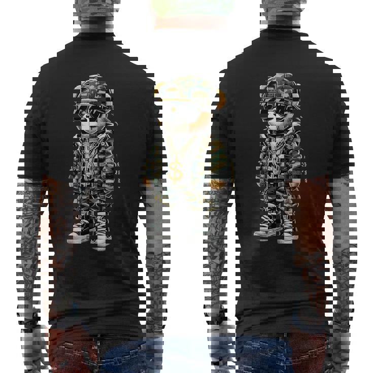 迷彩 ヒップホップ テディベア 迷彩 メンズTシャツ バックプリント