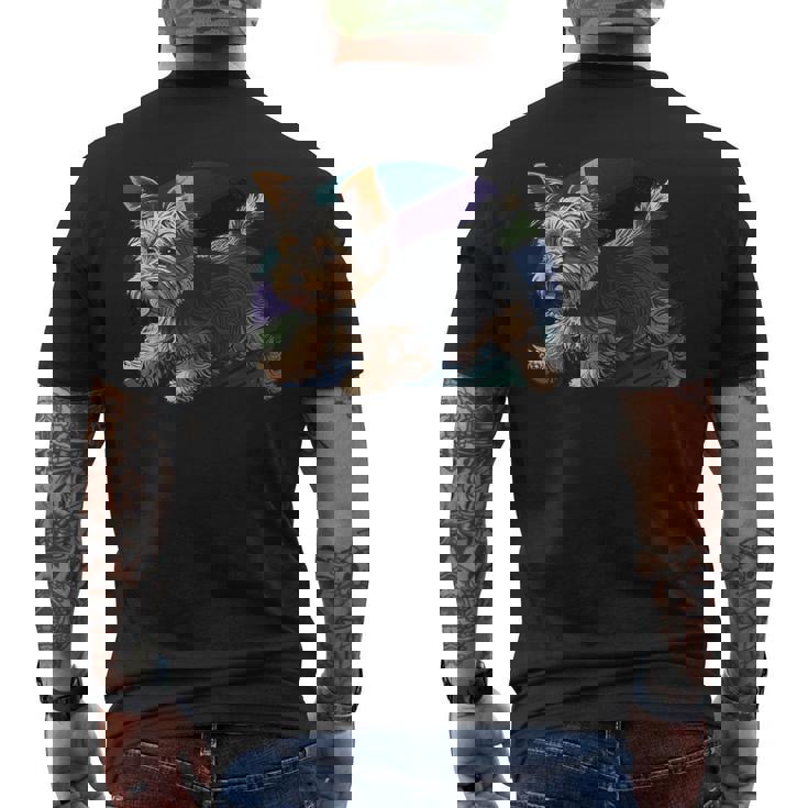 遊び心のあるヨークシャーテリア犬 ポップアート 誇り高きヨーキーオーナーズ メンズTシャツ バックプリント