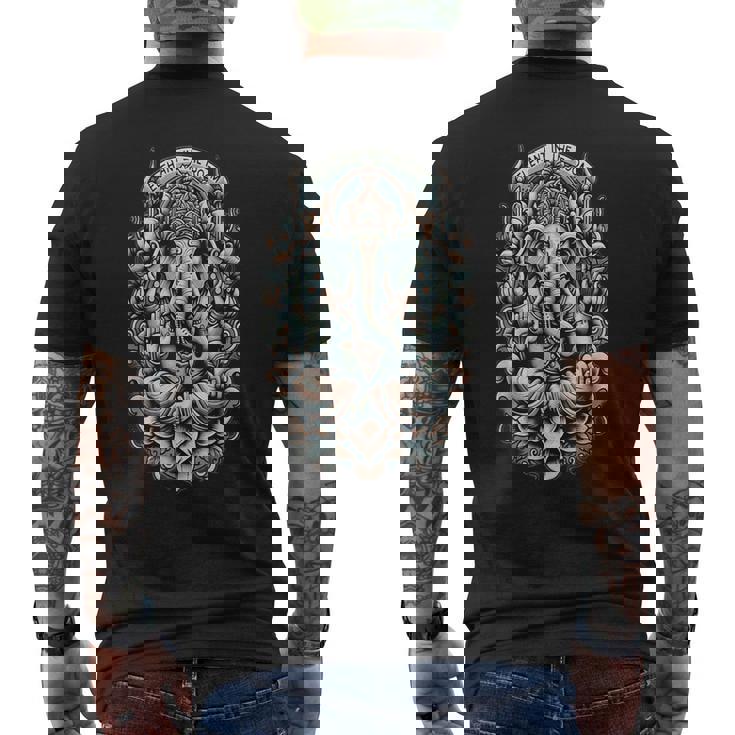 部屋の象 ガネーシャ メンズTシャツ バックプリント