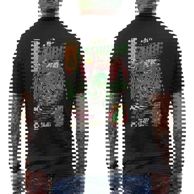 野生のカトゥルフが現れる猫か怪物か変な猫-クトゥルフ メンズTシャツ バックプリント