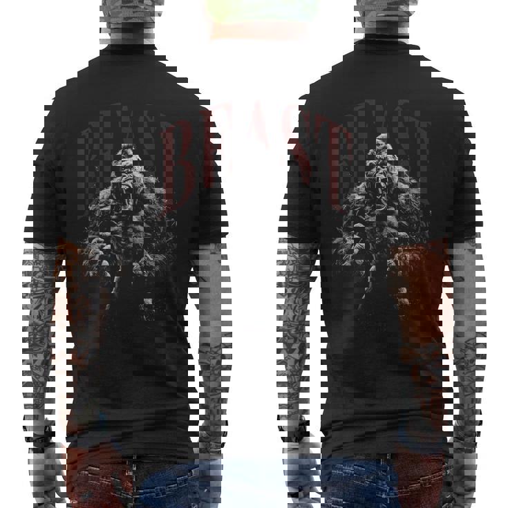 野生の落書きゴリラ王動物猿猿ゴリラ メンズTシャツ バックプリント