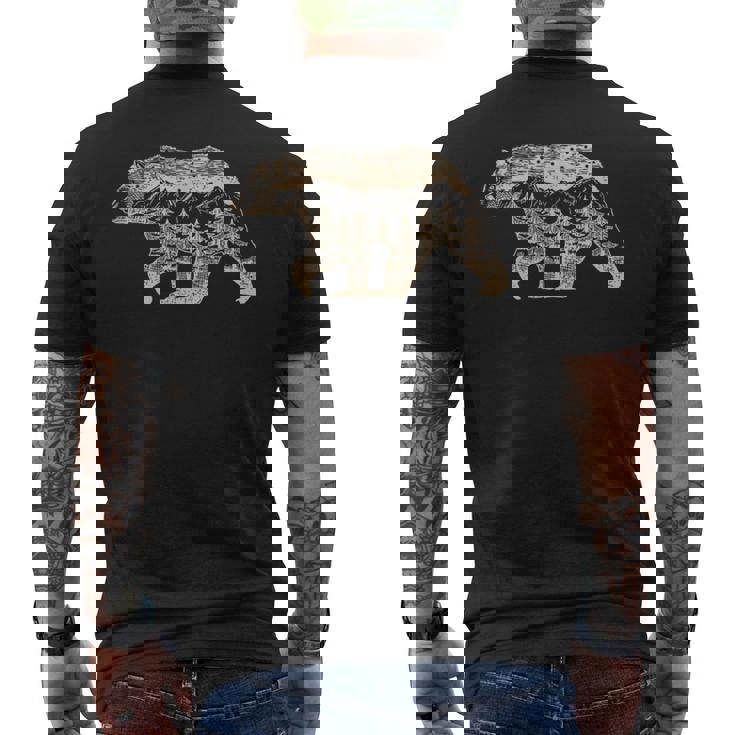 野生動物 レトロ 野生動物 クマ アウトドア 自然 森林 木 メンズTシャツ バックプリント