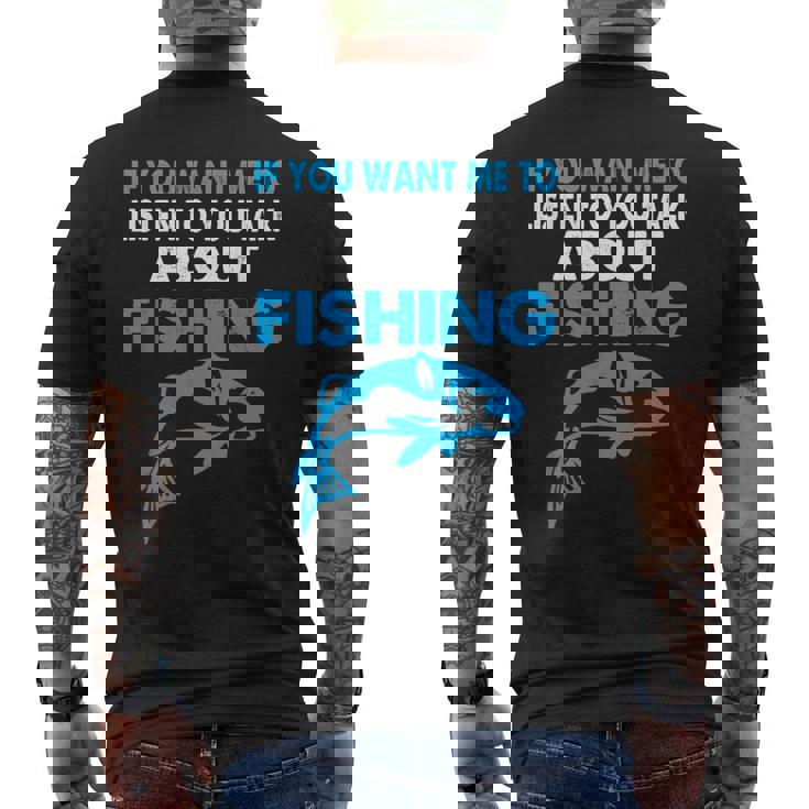 釣りについての話を聞いてほしい場合のグラフィック メンズTシャツ バックプリント