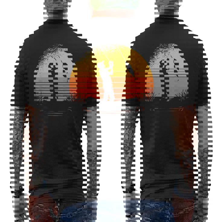 釣り人日没漁師釣り竿 メンズTシャツ バックプリント