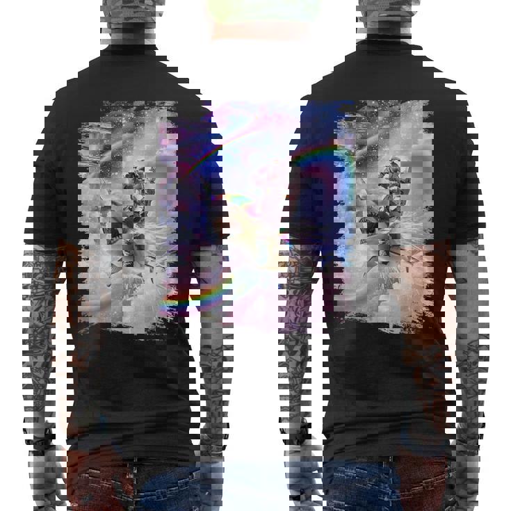 銀河 宇宙飛行士 猫 乗馬 虹 シャーク メンズTシャツ バックプリント