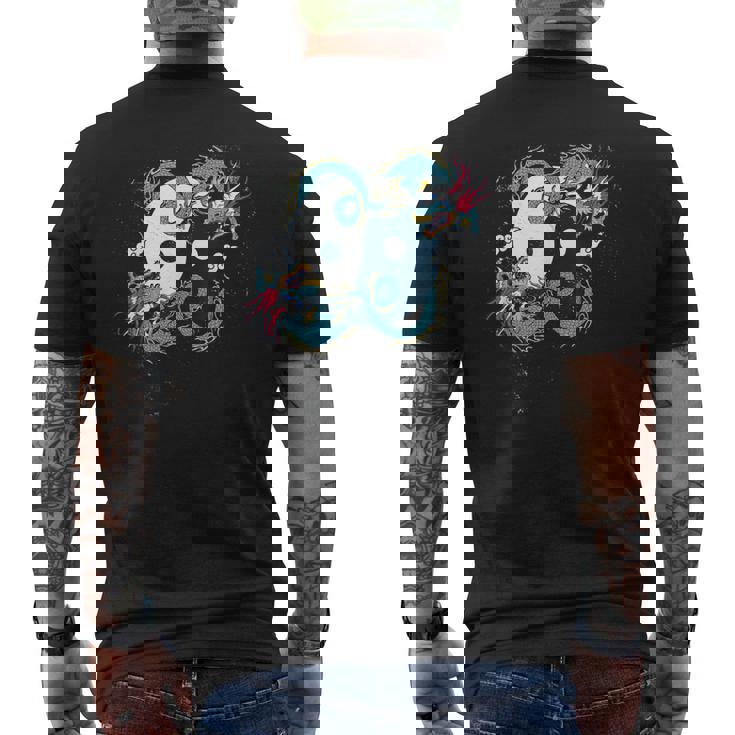 陰陽 太極竜デザイン 瞑想用 太極拳 メンズTシャツ バックプリント