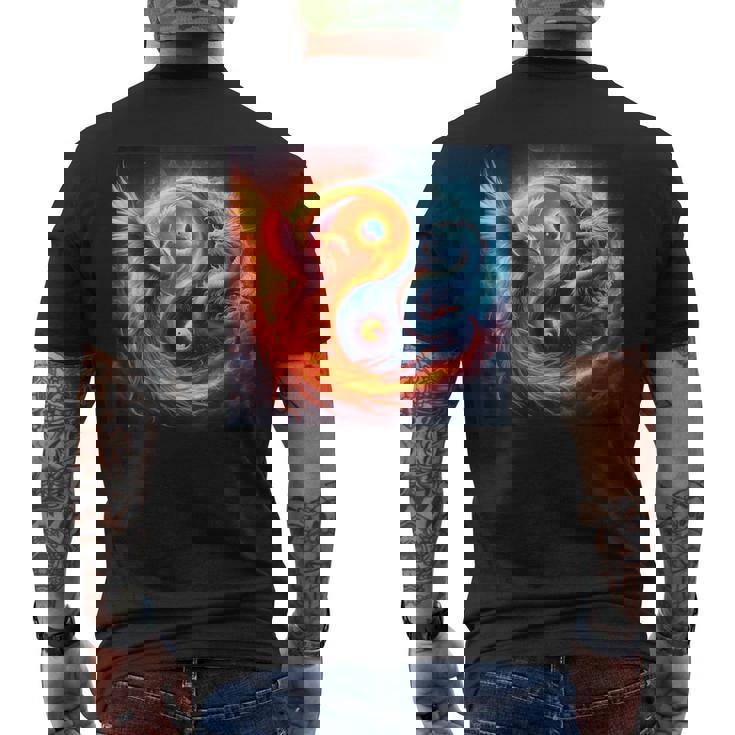 陰陽鳳凰と日本龍 メンズTシャツ バックプリント