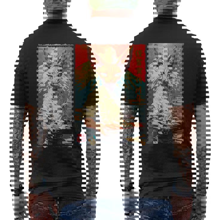 面白い かわいい 和食 アニメ アート スフィンクス 猫 寿司 シェフ メンズTシャツ バックプリント