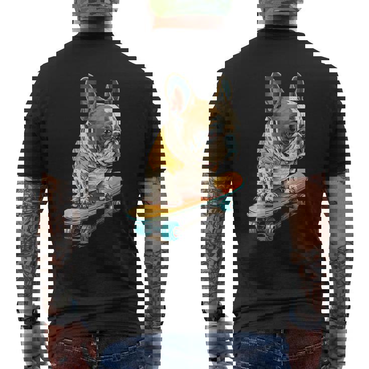 面白い フレンチブルドッグ スケートボード スケーター 犬 イングリッシュドッグ メンズTシャツ バックプリント