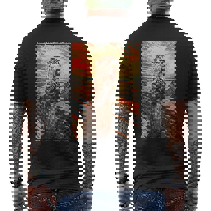 面白い レトロ ムンク 悲鳴 芸術的 絵画 パロディ カワウソ 恋人 メンズTシャツ バックプリント