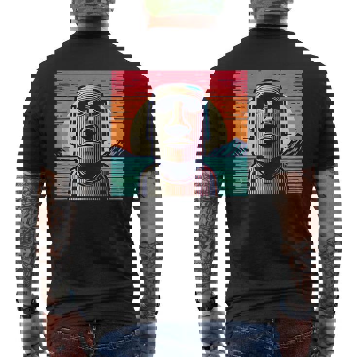 面白いイースター島像 レトロなモアイヘッドラパヌイv3 メンズTシャツ バックプリント