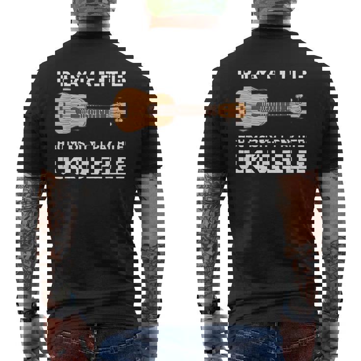 面白いウクレレ服ギターワードプレイ メンズTシャツ バックプリント