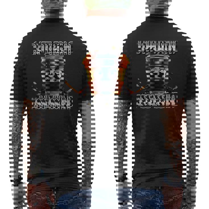 面白いカプチーノアサシーノブレインロットイタリアンブラック メンズTシャツ バックプリント