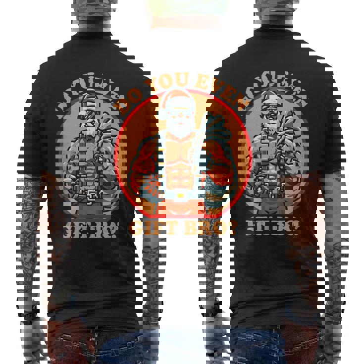 面白いクリスマス ウエイトリフティング ボディビルディング 筋肉質サンタ メンズTシャツ バックプリント