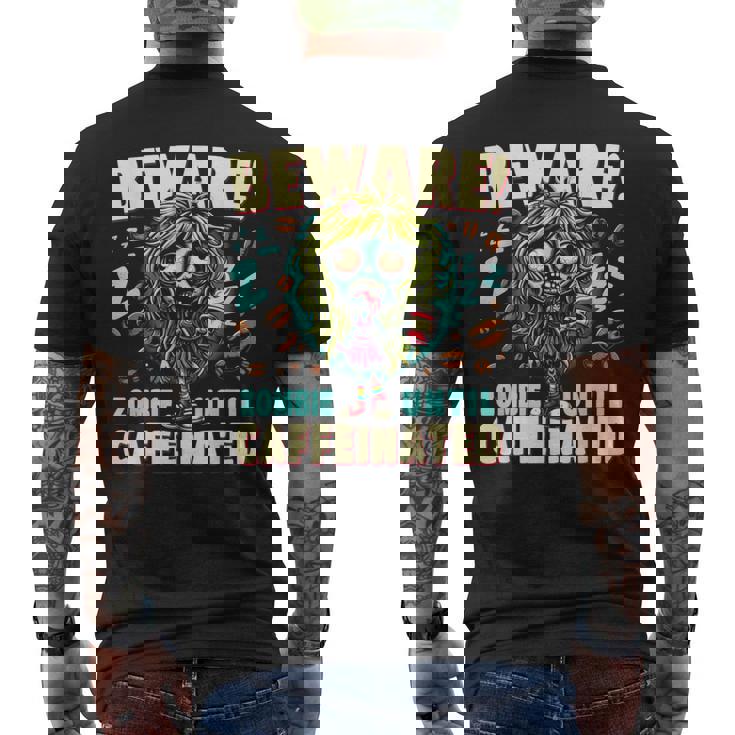 面白いコーヒーゾンビガール、カフェインが入るまでゾンビに注意 メンズTシャツ バックプリント