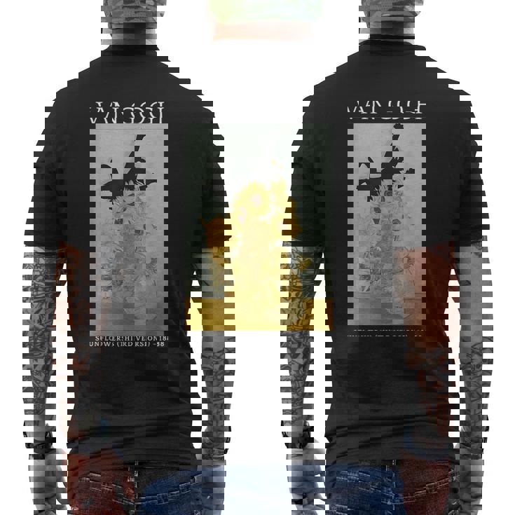 面白いゴッホ ひまわり 猫 ミーム ゴッホ アートグラフィック メンズTシャツ バックプリント