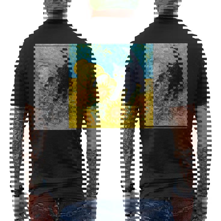 面白いゴッホのひまわり、猫のミーム、黒猫のアート。 メンズTシャツ バックプリント