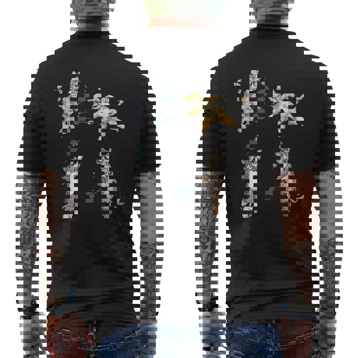 面白いバドミントン猫 メンズTシャツ バックプリント