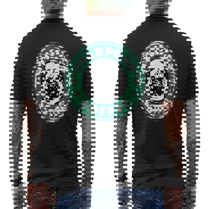 面白いパグ&コーヒー メンズTシャツ バックプリント