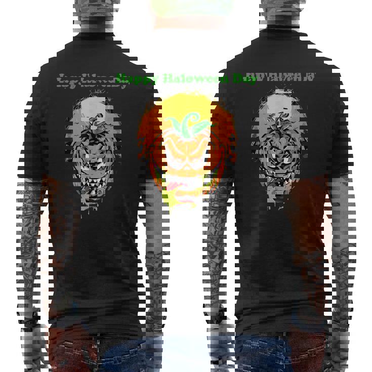 面白いパンプキン&ムーン ハッピーハロウィンデー メンズTシャツ バックプリント