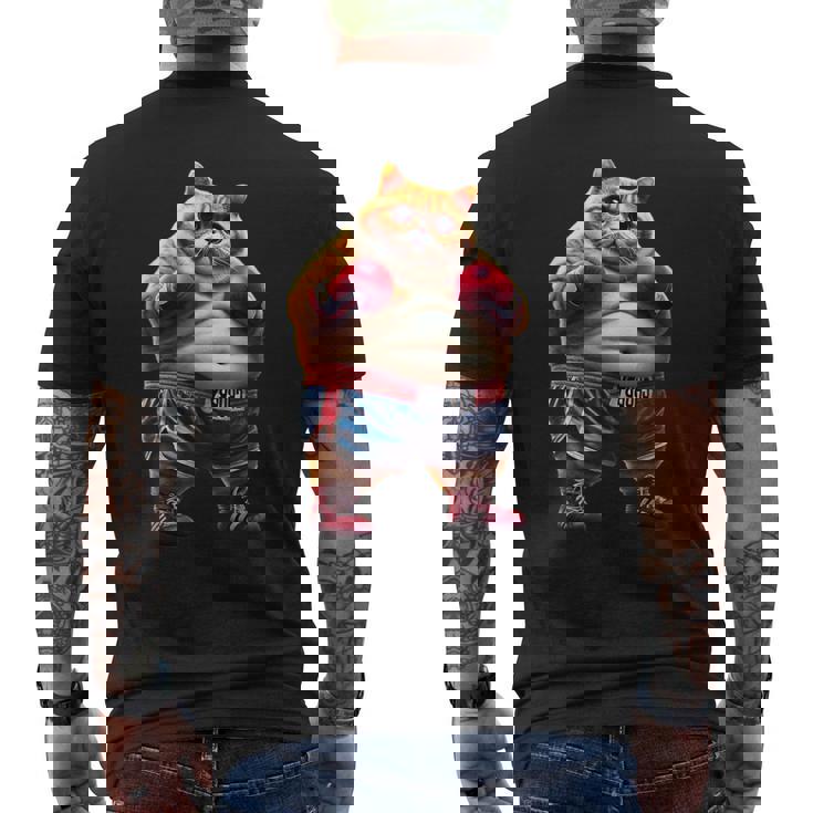 面白いボクシング ジム ワークアウト 猫 ボクシング グローブ アニメ ミーム メンズTシャツ バックプリント