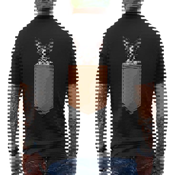 面白いボストンテリア 犬のポケットデザイン ボストンテリア愛好家 メンズTシャツ バックプリント