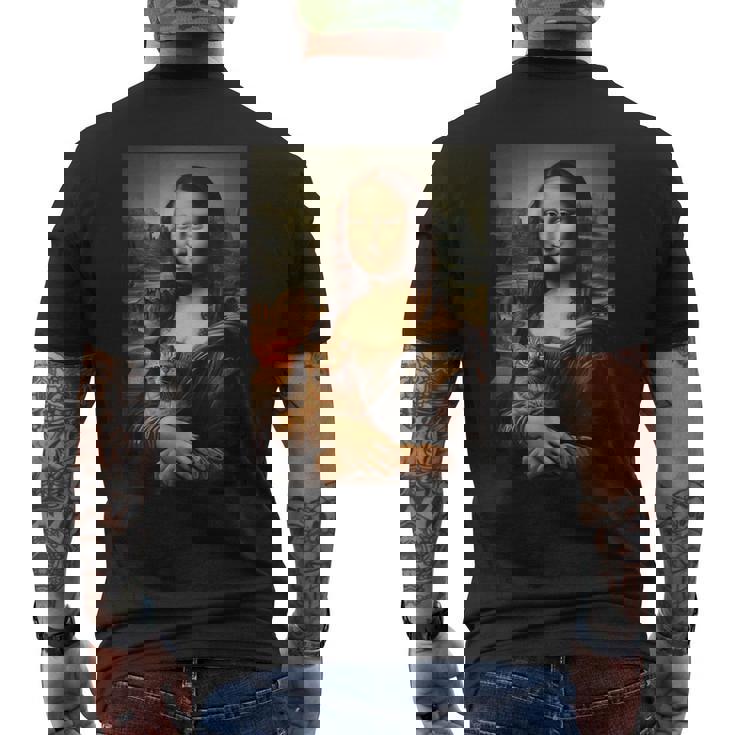 面白い猫 モナリザ 絵画 アート ママ お父さん メンズTシャツ バックプリント