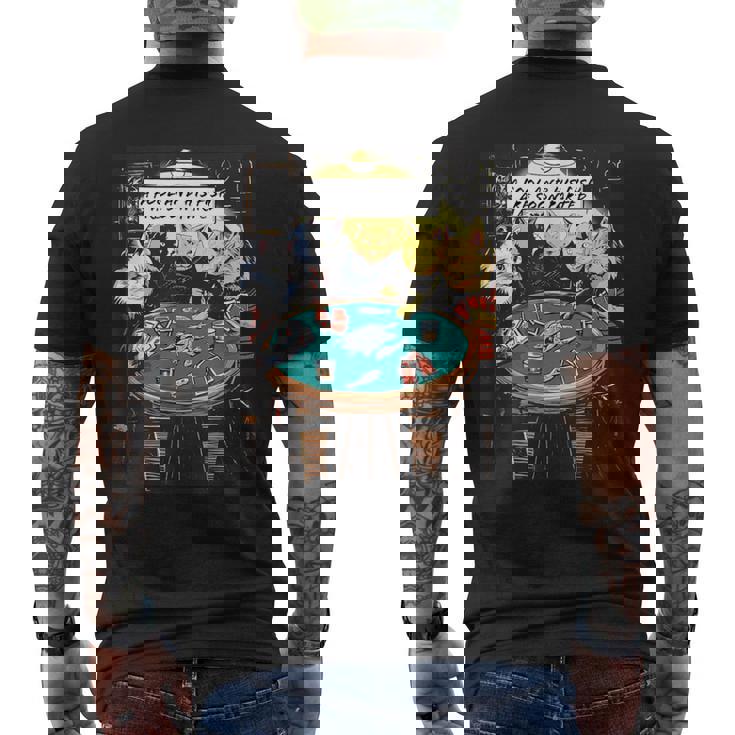 面白い猫のグラフィックプレイの猫ポーカープレイヤーは深刻なポーカーをプレイします メンズTシャツ バックプリント