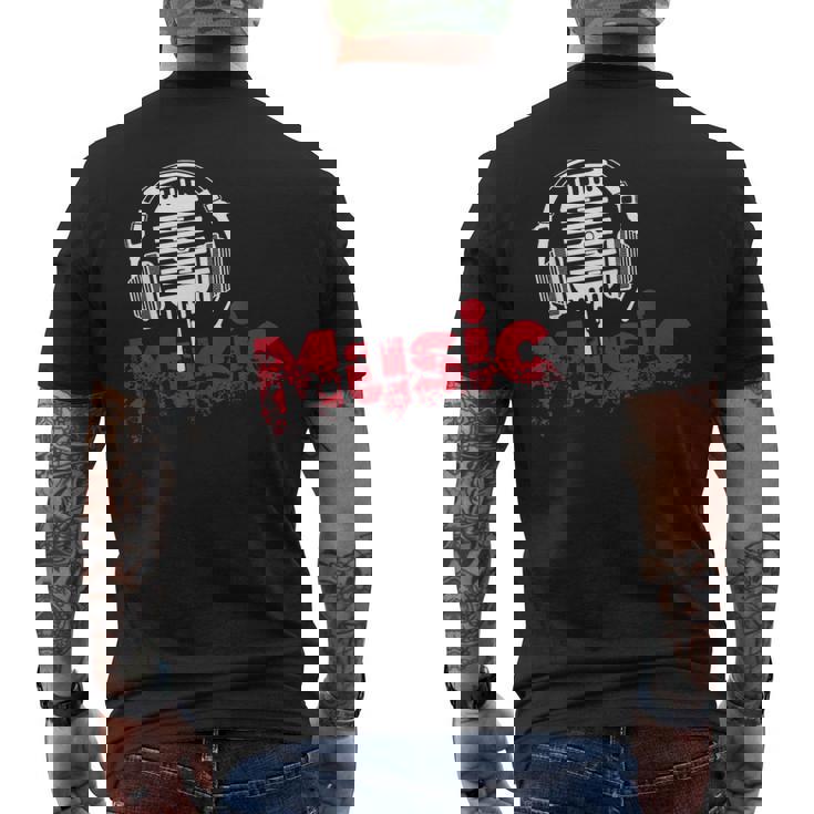 音楽 マイク ヘッドホン 日常 テキスト シンプル レトロ メンズTシャツ バックプリント