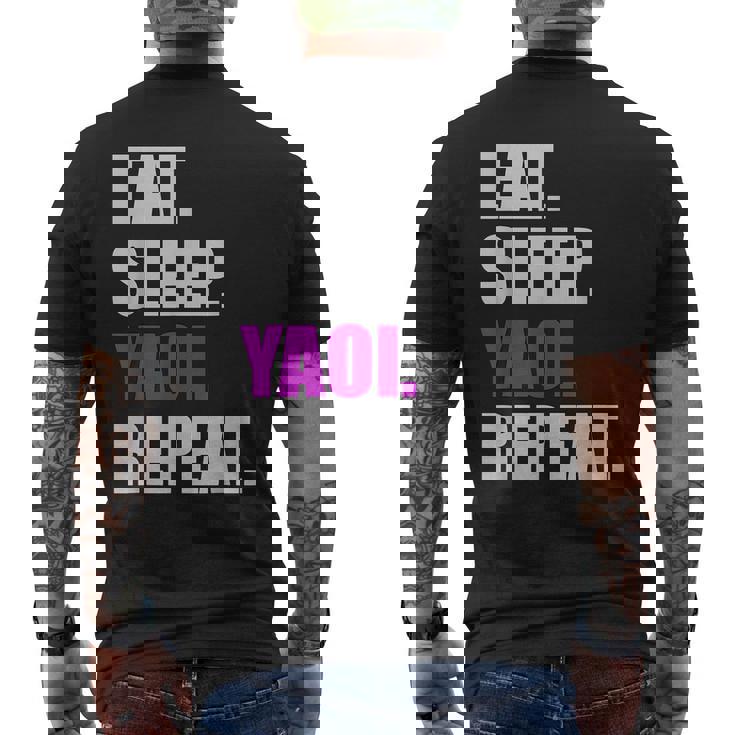 食べて寝てヤオイリピートヤオイボーイの恋愛漫画 メンズTシャツ バックプリント