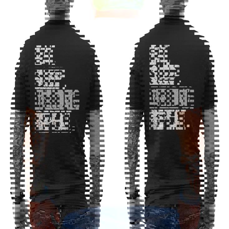 食べる睡眠溶接リピート溶接機 メンズTシャツ バックプリント