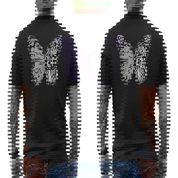 食道がん啓発ツルニチニチソウリボン メンズTシャツ バックプリント