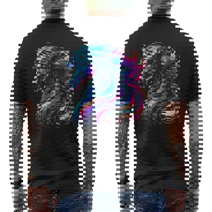 馬愛好家のための鮮やかな馬のファンタジー メンズTシャツ バックプリント