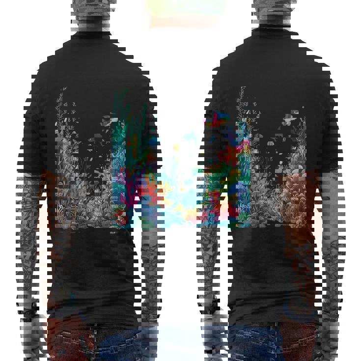 鮮やかなサンゴ礁海洋生物のシーン メンズTシャツ バックプリント