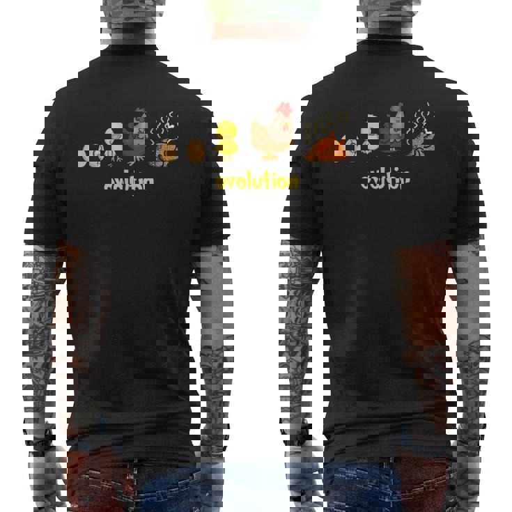おもしろ 鶏の一生 Ovolution 食物連鎖 メンズTシャツ バックプリント