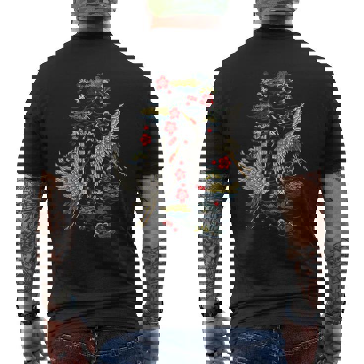 鶴&桜 ヴィンテージ日本刺繍 メンズTシャツ バックプリント