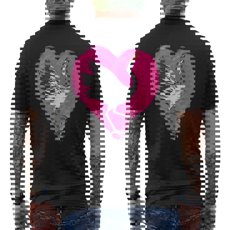 鶴 ハートデザインラブ 鶴 恋人 鶴 メンズTシャツ バックプリント