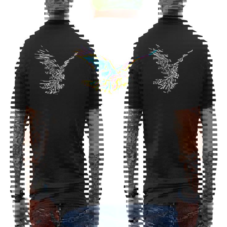 鷹モチーフ 鳥 獲物 くちばし 爪 カラフル 鳥 ハヤブサ メンズTシャツ バックプリント