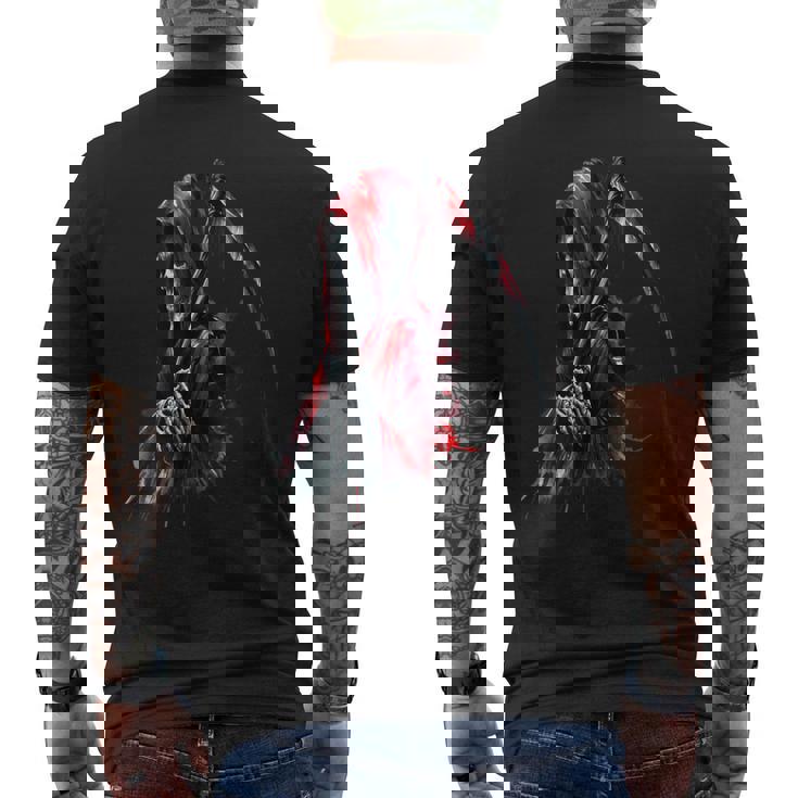 黒と赤のデザインの死神。 メンズTシャツ バックプリント