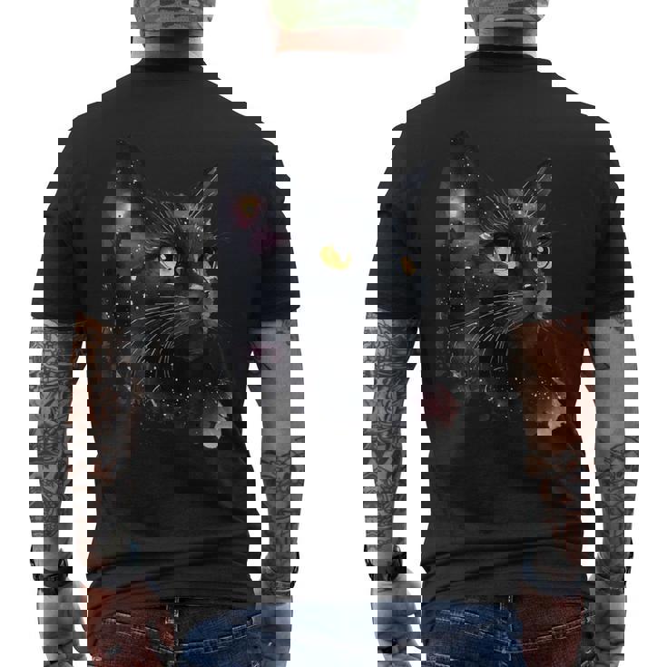 黒猫 黄色い目 猫の顔 子猫愛好家 メンズTシャツ バックプリント