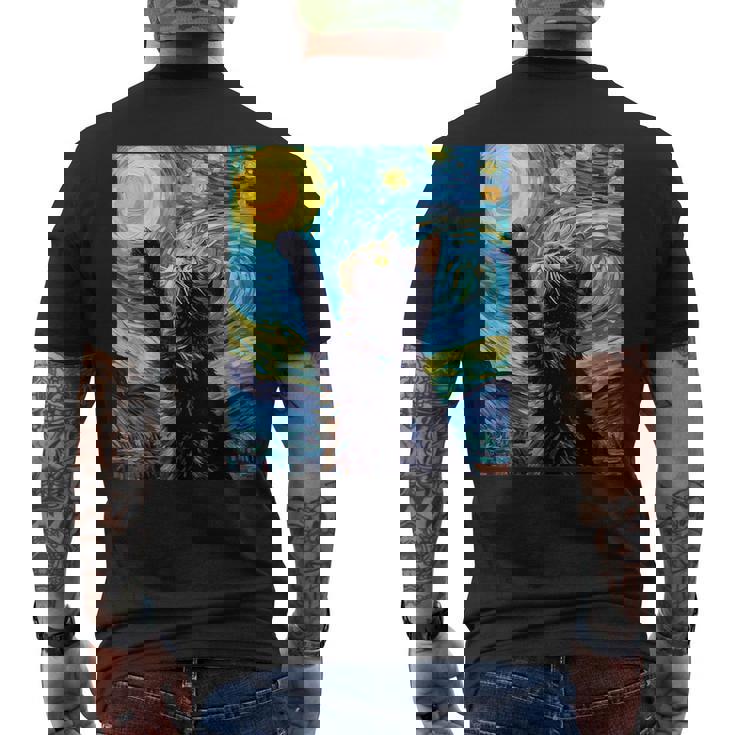 黒猫のヴィンテージアート 猫好き 猫飼い 猫 ネコ ねこくろねこ好き 面白い サプライズ ギフト にゃんこ メンズTシャツ バックプリント