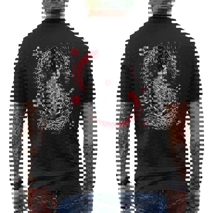 龍と刺青芸者 メンズTシャツ バックプリント