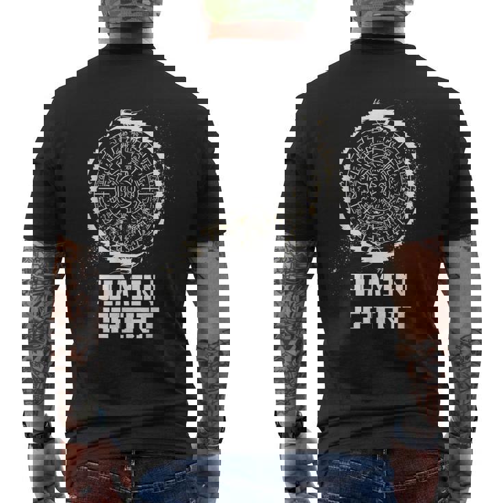 龍体文字 フトマニ図 神代文字 龍神様 縄文 ハニワ かっこいい 開運 言霊 お守り メンズTシャツ バックプリント