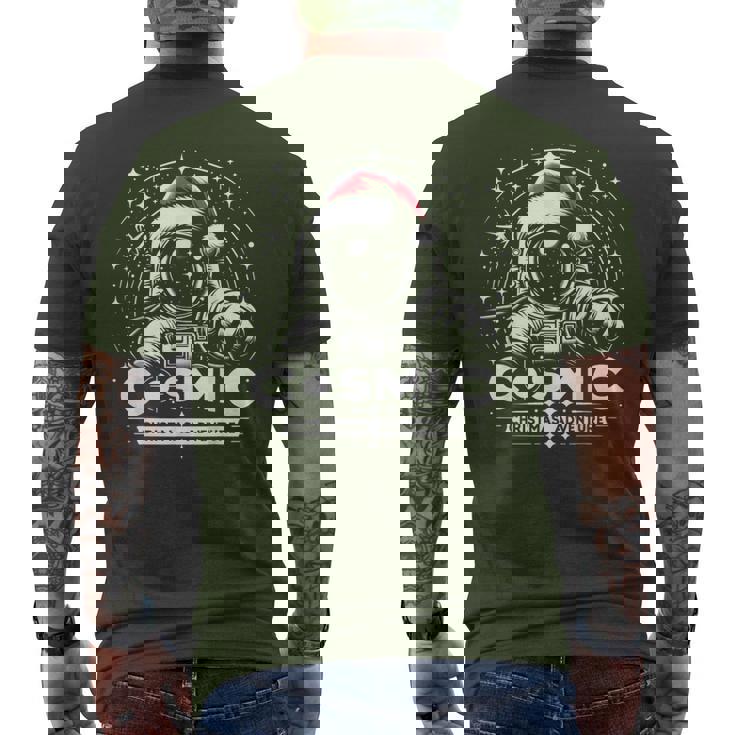 Cosmic Christmas Adventure ヴィンテージ宇宙飛行士サンタスペース メンズTシャツ バックプリント