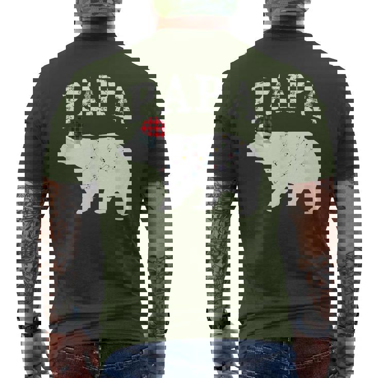 Papa Bear Xmas Buffalo Plaid Lights Matching Family Pajama メンズTシャツ バックプリント