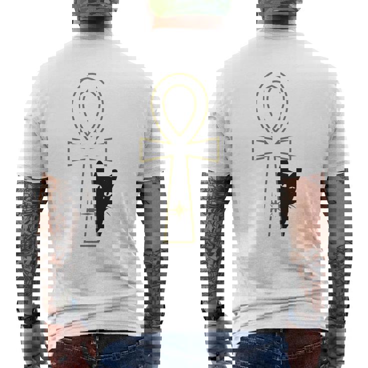 Ankh & Cat デザイン – スピリチュアル瞑想アート メンズTシャツ バックプリント